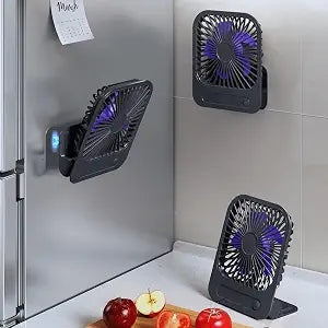 Ultra Thin Magnetic Fan, Portable Rechargeable Desk & Wall Fan with Strong Magnet Base, 4 Speeds Wind, Foldable Adjustable Mini Cooling Fan for Kitchen, Gym, Cruise - Black