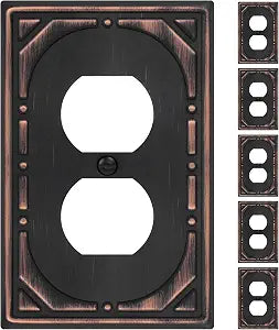 Oil Rubbed Bronze Metal Decorative Duplex Outlet Covers Wall Plates,6 Pack