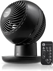 IRIS USA WOOZOO Air Circulator Fan with Remote, Oscillating Table Fan, 8 Speeds, 82ft Max Air Distance, 65 Tilt, Ultra Quiet DC Motor, Small Desk Fan for Bedroom, Office, Dorm, Black