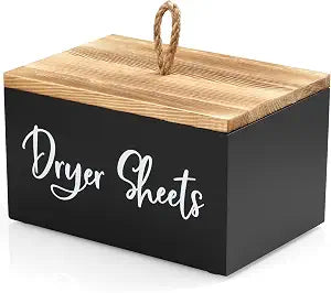 Bivvclaz Dryer Sheet Holder, Wooden Laundry Sheets Container, Laundry Room Organization and Storage for Farmhouse Laundry Room Decor and Accessories, Fabric Sheet Holder, Black