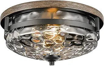 Edwarmlux Flush Mount Ceiling Lights, 2-Light Farmhouse Close to Ceiling Light, Industrial Ceiling Lighting Fixture for Kitchen Hallway Bedroom Living Room Stairways Porch (Water Ripple Glass)