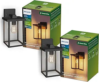 Philips Bellini Outdoor Wall Light, IP44 Weather Resistant, Dusk to Dawn, Bright Light 800 lm, Warm White Light 2700 K, Built to Last, E26 LED Bulb Included, 2 Lights