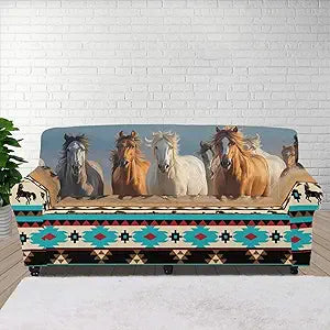Western Sofa Slipcovers Aztec Horse Couch Covers for 3 Cushion Couch Sofa Pet Friendly Large Oversized Anti Slip Furniture Protector