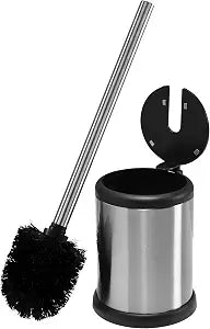 Bath Bliss Toilet Brush and Holder | Self Closing Lid | 360 Degree Brush Head | Bathroom Cleaning | Compact Size | Storage and Organization | Stainless Steel