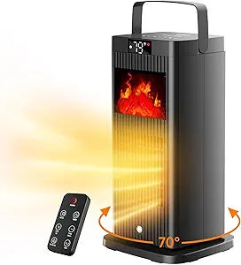 2026 New Space Heater, ETL & UL Portable Space Heaters with Fireplace Flame Effect 1500W Oscillating Electric PTC Ceramic ECO Mode Temp Control Heater for Indoor Use,Bedroom,Office,Desk,Garage