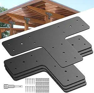 T Post Timber Brackets, 12x8 Inch Heavy Duty T Brackets, Made of Heavy Duty Metal, T Shaped Flat patching Plates for 4x4, 6x6 Lumber, for Repairing Houses, gazebos, trusses