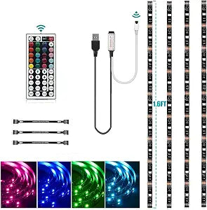 USB LED Strip Lights Kit, 4 Pre-Cut 1.64ft/6.56ft RGB with Remote