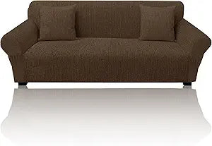 Sofa Slipcover with 2 Pillow Cover for 3 Cushion Couch, Non Slip Furniture Protector with Elastic Bottom, Washable Sofa Cover for Kids, Pets (Sofa, Chocolate)