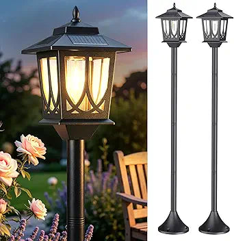 Melunar 63" Solar Post Light 2 Pack, Solar Lamp Post Waterproof, Dusk to Dawn Outdoor Lamp for Garden, Patio, Backyard, Front Porch Decor, Warm White. (Replaceable Bulb)