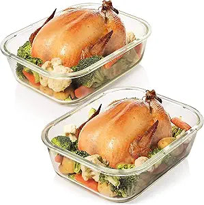Razab 10 Cups/ 80 Oz 4 Pc (Set of 2) Glass Food Storage Containers with Airtight Locking Lids-For Storing & Serving Food. BPA Free & Leak Proof - Microwave, Dishwasher, Fridge, Freezer and Oven Safe