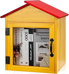 Outdoor Library Book Box Storage, Red Wooden Cabinet Little Literature Box for Neighborhoods Community and Schools Sharing Books, Newspapers, Flyers, Food and Art