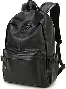 Baosha BP-08 Unisex PU Leather Computer Laptop Bag 15.6 inch Backpack Shoulder Bags Travel Hiking Rucksack Casual Daypack Black