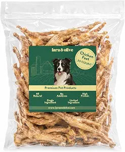 Lara & Olive Chicken Feet Dog Treats, All Natural Dehydrated Single Ingredient Chews, High Protein, 30 Count