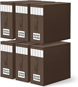 WOWBOX Sheet Organizers and Storage,Closet Bed Sheet Organizer Under Bed Storage and Organization with Label Cards & Clear Window for Bedding Sheets,Duvet Covers,Blankets (6 PackBrown)