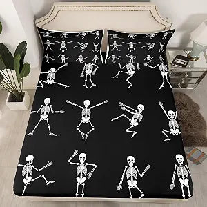 Erosebridal Sugar Skull Sheet Set Twin Size Skeleton Bones Bedding Set for Kids Boys Girls Teens Adult Halloween Horror Theme Fitted Sheet Gothic Spooky Bed Sheet Wrinkle Bedclothes(No Flat Sheet)