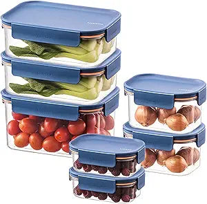 LocknLock LBF405RS7N Modular Plus Food Storage Container,14 set (7 containers & 7 Lids)- Navy