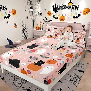 Erosebridal Happy Halloween Fitted Sheet for Boys Girls Full