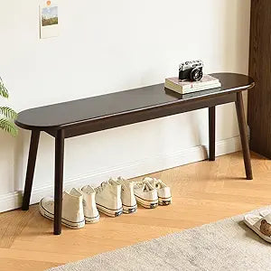 Walnut Solid Wood Bench, 39.4" L Narrow Mid-Century Wooden Benches for Entryway, Kitchen, Dining, Bedroom & Shoe Storage