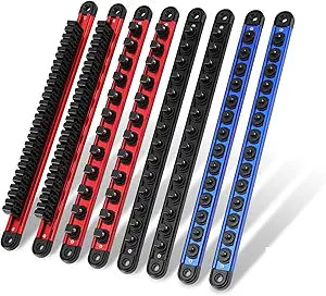 Mayouko 8-Piece Magnetic Socket Organizer and Magnetic Screwdriver Organizer Set, 6-Piece 1/4", 3/8" & 1/2" Drive Socket Rails, 2-Piece Wrench Organizer, Aluminum Rail Magnetic Tool Organizer