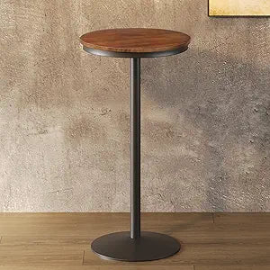 Industrial Bar Height Table 22" Round Wood Top, 42" High Metal Frame, Black