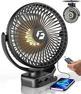 40000mAh Clip on Fan for Golf Cart - 8-inch Portable Rechargeable Fans - Max Up to 127Hrs Work Time - Battery Operated Fan with LED, Remote, Timers, Hook for Office, Desk, Camping, Treadmill, Tent