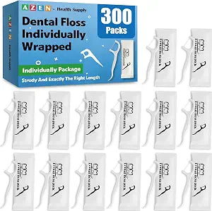 AZEN 300 Count Dental Floss Bulk, Individually Wrapped Floss Picks, Toothpicks Flossers for Adults, Ideal Travel Flossers for Deep Cleaning
