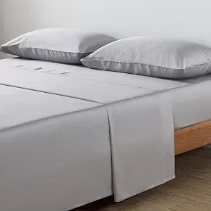 NATUREFIELD Queen Size Bed Sheets Set 4 Pcs Rayon Made from Bamboo, Deep Pocket up to 16", Hotel Luxury Silky Soft Breathable 240 Thread Count Gray