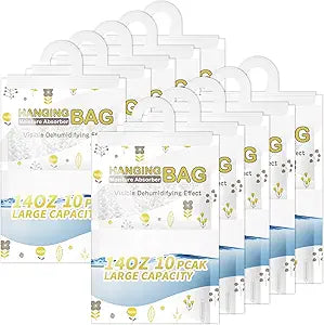 Vacplus Moisture Absorbers, Hanging Closet Dehumidifier Bags, Humidity Packs, Desiccant, Closet Dehumidifiers with Fragrance Free, 10 Pack, 14.0 OZ