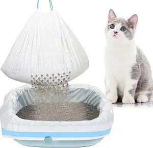 Jutom 84 Count Sifting Litter Box Liners, Drawstring Jumbo Sifting Cat Litter Bags with Holes, 31 x 18 Inch 22 lb Capacity Portable Thick Scratch Resistant Drawstring Bags for Pet Cats