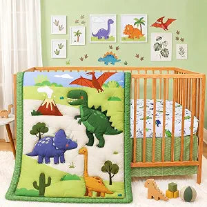 Baby Crib Bedding Set Dinosaur Neutral Nursery Comforter Bed Sets for Boys