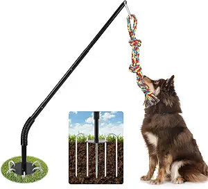 Tether Tug Outdoor Dog Toy with Chew Rope, Adjustable Height Sturdy Metal Tug of War Interactive Pull Pet Toys Exercise Game for Dog Self Play in Yard Park Playground