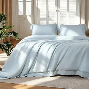 JSELF 100% Viscose Derived from Bamboo Duvet Cover Set - Hotel Luxury Cooling Duvet Cover for Hot Sleepers & Night Sweats with Two Pillow Shams, Soft & Breathable, No Insert & Sheet (Queen, 3 Pc)