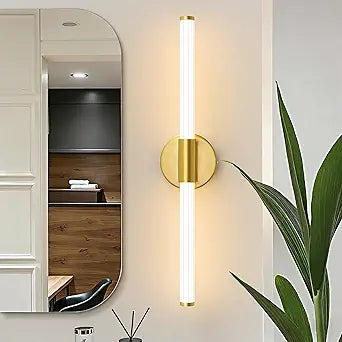 LED Bathroom Light Fixtures, Gold Vanity Lights for Bathroom, 360 Full Lighting Dimmable LED 24 inch Vanity Light Bar Over Mirror, Hardwired Modern Wall Sconce Warm White for Bedroom Living Room