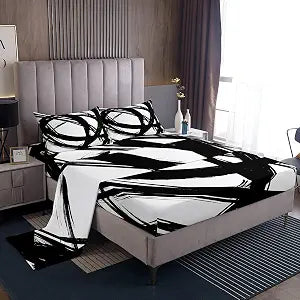 Erosebridal Black and White Abstarct Bed Sheets Twin for Adult Women Men, Geometric Striped Flat Fitted Sheet for Minimalists,Graffiti Aesthetic Lines Sheets,Contemporary Boho Modern Art Bed Set