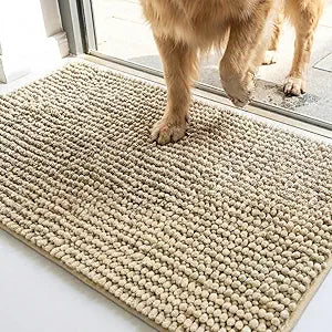 Muddy Mat TrapMax Indoor Dog Door Mat & Bathroom Rugs Non Slip Chenille Entryway Rug for Muddy Paws, Super Absorbent Washable Front Door Mat, Quick Dry Bath Mat - Beige 2ft x 3ft