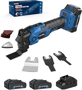 LUXTER 20V Cordless Brushless Oscillating Tool Kit, 5000-19000 RPM Variable Speed Multi-Tool with 3.5 Angle, 2x 2.0Ah Batteries & Quick-Change, for Wood/Metal Cutting, Grout Removal & Sanding