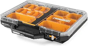 ToughBuilt StackTech Low Profile Organizer with Auto-Locking Interface, Self-Aligning Top, See-Through Lid, Center Latch with Bins and Dividers