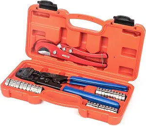 iCrimp PEX Crimping Tool Kit for 3/8-in, 1/2-in, 3/4-in, 1-in PEX Clamp Cinch & Removal, c/w 1/2''(20 Pack) and 3/4''(10 Pack) PEX Clamp Rings, PEX Tubing Cutter