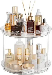 LAMU Rotating Makeup Organizer 2 Tier, Clear 360 Spinning Perfume Stand