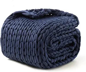 Hand-Knit Weighted Blanket for Adults, Gifts for Fathers Day Men Birthday Gifts,Chunky Knit Blanket,Cooling,Breathable,Sustainable,Machine Washable,Organic Cotton(Blue,48"*72",12lbs)