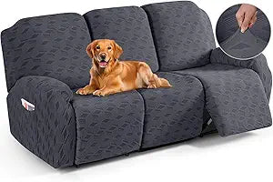 TAOCOCO Recliner Sofa Covers Stretch Reclining Couch Cover, Jacquard Recliner Couch Cover for 3 Seat Furniture Protector Sofa Slipcovers with Elastic Bottom for Kids, Pets (Dark Grey)