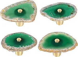 moonsix Set of 4 Agate Slice Cabinet Knobs with Screws, Green Geode Stone Drawer Handles Decorative Dresser Pulls for Cupboard Closet Wardrobe
