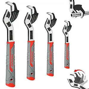 Self Adjusting Pipe Wrench, 4 Pcs Self locking Wrench, 6 8 10 12 Inch Pipe Wrench Set, Plumbing Wrench for 0.27-1.7(7-43mm) Pipe Fittings and Nuts, Chrome Vanadium Alloy Steel