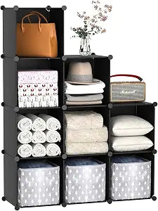 C&AHOME Cube Storage Organizer, 9-Cube Bookcase, Closet Cabinet Black