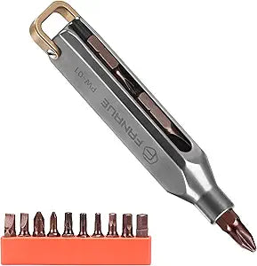 FANAUE Titanium Small EDC Multi Bit Pocket Screwdriver, Professional Grade Magnetic Repair Tool Kit, 10 in 1 Mini Precision Screwdriver Set Magnetic Repair Multitool for Daily Home Improvement Use.
