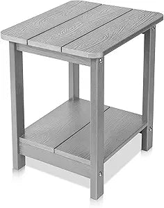 Tikea Adirondack Outdoor Side Table, 2-Tier 16.7" Outdoor End Table for Patio Pool Porch, All Weather Resistant Patio Furniture Gray