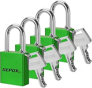 SEPOX Ultra Rust-Resistant Weatherproof Padlocks, Green Aluminum Set of 4 Padlocks with 6 Same Keys, High Security for Outdoor & Industrial Like Lock-Out, Gates, Storage, Lockers, Fences