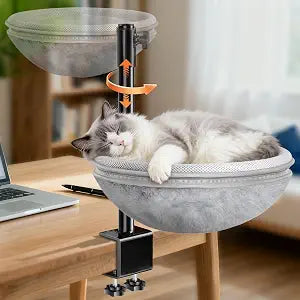 Cat Bed for Desk, Cat Desk Bed with 360 Rotating & Height Adjustable, Removable Dual-Sided Breathable & Comfortable Kitten Bed, Desk Cats Bed Attachment for Indoor Office