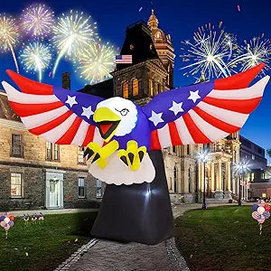GOOSH 8.5FT Width 4th of July Inflatables Bald Eagle Outdoor Decorations Patriotic Independence Day Blow Up Yard with Built-in LEDs for Garden Lawn Indoor Party Decor