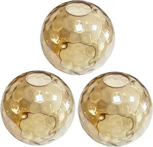 3 Pack Amber Hammered Globe Glass Lamp Shade Replacement, 1-5/8" Fitter
